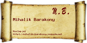 Mihalik Barakony névjegykártya